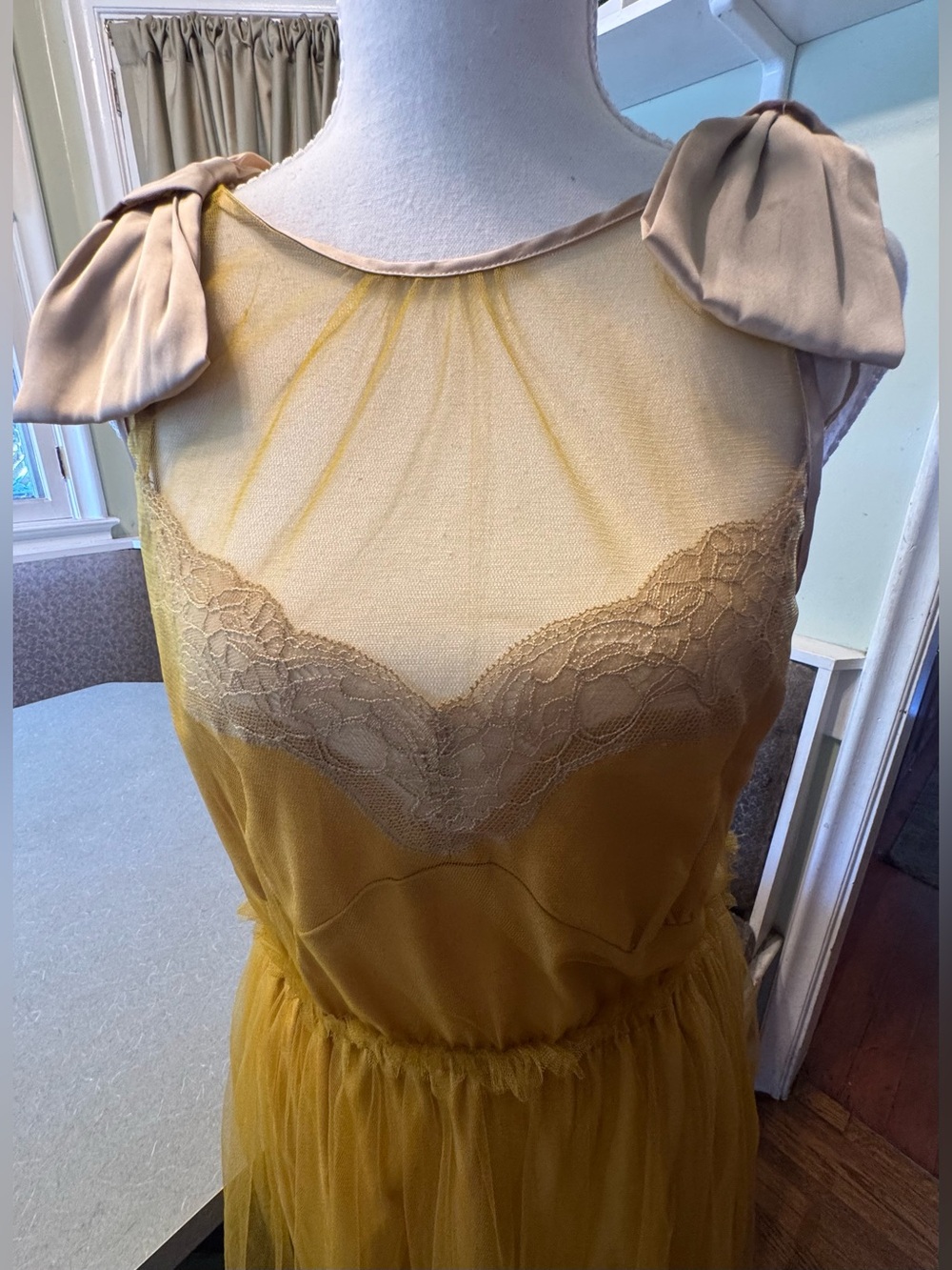 Rodarte Gold Tulle Lace Bow Dress Size M 20th Anniversary